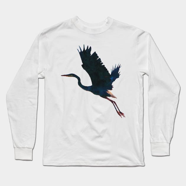 Great Blue Heron Flying Long Sleeve T-Shirt by Griffelkinn